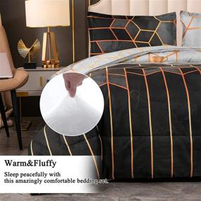 img 2 attached to 🖤 Stylish Black Marble Print Geometric Design Queen Comforter Set - 5pc Bedding Sets for All Seasons