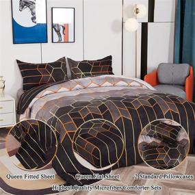 img 3 attached to 🖤 Stylish Black Marble Print Geometric Design Queen Comforter Set - 5pc Bedding Sets for All Seasons