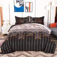 🖤 stylish black marble print geometric design queen comforter set - 5pc bedding sets for all seasons logo