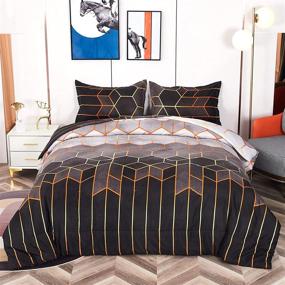 img 4 attached to 🖤 Stylish Black Marble Print Geometric Design Queen Comforter Set - 5pc Bedding Sets for All Seasons