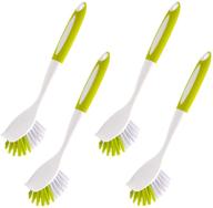 🧼 pack of 4 yellow-green multi-functional kitchen scrub brushes with long handle and stiff bristles – ideal for pot, pan, and bathroom cleaning logo