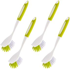 img 4 attached to 🧼 Pack of 4 Yellow-Green Multi-Functional Kitchen Scrub Brushes with Long Handle and Stiff Bristles – Ideal for Pot, Pan, and Bathroom Cleaning