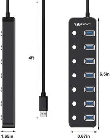 img 1 attached to VEMONT 7-Port USB 3.0 Aluminum Data Hub with Individual On/Off Switches and LED Lights, Ideal for Laptop, PC Computer (4ft/120cm) - USB Hub Splitter