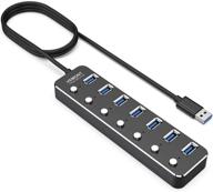 vemont 7-port usb 3.0 aluminum data hub with individual on/off switches and led lights, ideal for laptop, pc computer (4ft/120cm) - usb hub splitter logo