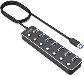 img 4 attached to VEMONT 7-Port USB 3.0 Aluminum Data Hub with Individual On/Off Switches and LED Lights, Ideal for Laptop, PC Computer (4ft/120cm) - USB Hub Splitter