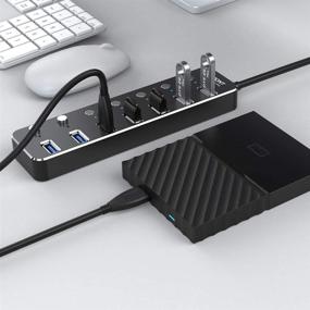 img 2 attached to VEMONT 7-Port USB 3.0 Aluminum Data Hub with Individual On/Off Switches and LED Lights, Ideal for Laptop, PC Computer (4ft/120cm) - USB Hub Splitter