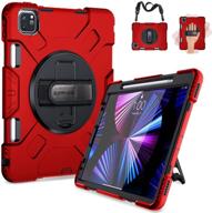 supfives ipad pro 11 case 2021: upgraded military grade shockproof full body protective case - swivel kickstand - pencil holder - hand & shoulder strap for ipad pro 11 2021- red logo