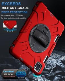 img 3 attached to SUPFIVES iPad Pro 11 Case 2021: Upgraded Military Grade Shockproof Full Body Protective Case - Swivel Kickstand - Pencil Holder - Hand & Shoulder Strap for iPad Pro 11 2021- Red