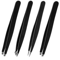 black stainless steel ingrown hair tweezer set - slanted and pointed tips, professional 4-piece set logo