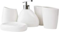 my-deeb 5-piece white ceramic bathroom accessories set: lotion dispenser, tooth brush holder, 2 tumbler, and soap dish. modern design bath set. logo