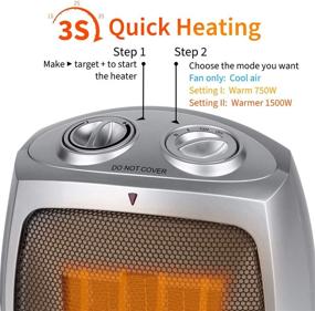 img 3 attached to 🔥 Adjustable Ceramic Space Heater - 750W/1500W Portable Electric Heater with Thermostat, Fan, Safety Tip Over Switch - Ideal for Bedroom, Office Desk, Indoor Use