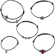 💎 ювелирные украшения gurjari набор из 5 регулируемых черных ниток браслетов для девочек с оксидированными бусинами - браслет-назария. логотип