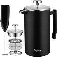 ☕ veken french press coffee maker - premium double-wall 304 stainless steel - multi-screen system - rust-free - dishwasher safe - 1l - black logo