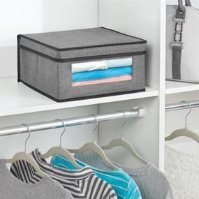 img 3 attached to 🗄️ mDesign Soft Stackable Fabric Closet Storage Organizer Bin: Clear Window, Hinged Lid – Textured Print, Medium Size, Charcoal Gray/Black