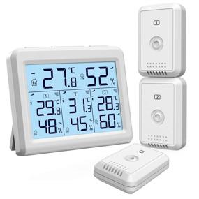 img 4 attached to 🌡️ KeeKit Indoor Outdoor Thermometer: Digital Hygrometer Gauge with 3 Wireless Sensors for Home, Office, Restaurants, Bars, Cafe - LCD Backlit Display and Min/Max Record