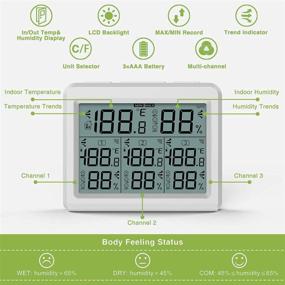 img 1 attached to 🌡️ KeeKit Indoor Outdoor Thermometer: Digital Hygrometer Gauge with 3 Wireless Sensors for Home, Office, Restaurants, Bars, Cafe - LCD Backlit Display and Min/Max Record