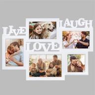 customizable 5-opening picture frame collage for 4x6, 5x7, and 4x4 🖼️ inch photos - live laugh love wall decor sign in white by wdland логотип