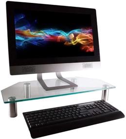 img 3 attached to 🖥️ Monoprice Clear Glass Corner Multimedia Desktop Stand - 23.6" x 10.2": Adjustable Height Legs, Laptop & Desktop TV Stand with Riser