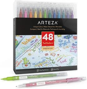 img 4 attached to 🎨 Arteza Dual Brush Pens, 48-Color Set with Fine & Brush Tips | Twimarkers for Coloring, Calligraphy, Sketching | Doodling, Art Supplies for Drawing, Journaling, Hand Lettering