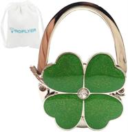 folding purse table hook holder with four leaf clover design - convenient and stylish green handbag hanger logo