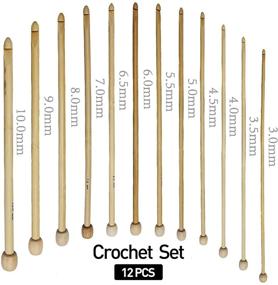 img 3 attached to 🎋 Set of 12 Bamboo Crochet Hooks for Afghan Tunisian Knitting Needles - Single Point, 25cm Length, Assorted Thickness (Wood Color, 11pcs)