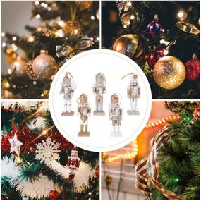 img 1 attached to Christmas Nutcracker Figures Ornaments - PRETYZOOM Wooden Xmas Holiday Tree Decorations (White Gold)