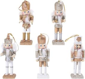 img 4 attached to Christmas Nutcracker Figures Ornaments - PRETYZOOM Wooden Xmas Holiday Tree Decorations (White Gold)