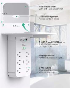 img 2 attached to 🔌 Удобный настенный удлинитель с защитой от перенапряжения, полкой и несколькими розетками – в комплекте порты для зарядки USB и USB C!