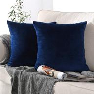 🔵 velvet dark blue throw pillow covers - 18x18 inches, 2 pack - solid color decorative cushion cover pillowcases for sofa, couch, bedroom, car, yard - covers only logo