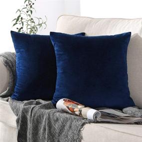 img 4 attached to 🔵 Velvet Dark Blue Throw Pillow Covers - 18x18 Inches, 2 Pack - Solid Color Decorative Cushion Cover Pillowcases for Sofa, Couch, Bedroom, Car, Yard - Covers Only