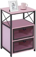 vecelo modern pink nightstand, flip drawer end table with x-design side for bedroom living room office, easy assembly - set of 1 логотип
