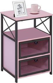 img 4 attached to VECELO Modern Pink Nightstand, Flip Drawer End Table with X-Design Side for Bedroom Living Room Office, Easy Assembly - Set of 1