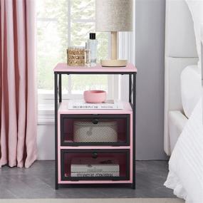 img 2 attached to VECELO Modern Pink Nightstand, Flip Drawer End Table with X-Design Side for Bedroom Living Room Office, Easy Assembly - Set of 1