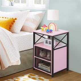 img 3 attached to VECELO Modern Pink Nightstand, Flip Drawer End Table with X-Design Side for Bedroom Living Room Office, Easy Assembly - Set of 1