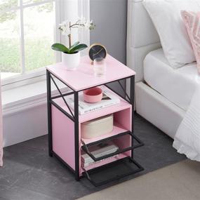 img 1 attached to VECELO Modern Pink Nightstand, Flip Drawer End Table with X-Design Side for Bedroom Living Room Office, Easy Assembly - Set of 1