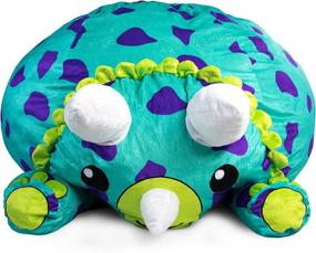 img 3 attached to 🦖 Stuffums Bean Bag Chair and Stuffed Animal Storage - 3-foot Turquoise Triceratops Dinosaur Pouf: Organize and Store Over 50 Plushies with Style!