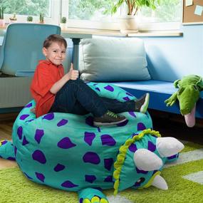 img 1 attached to 🦖 Stuffums Bean Bag Chair and Stuffed Animal Storage - 3-foot Turquoise Triceratops Dinosaur Pouf: Organize and Store Over 50 Plushies with Style!