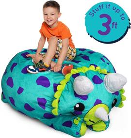 img 2 attached to 🦖 Stuffums Bean Bag Chair and Stuffed Animal Storage - 3-foot Turquoise Triceratops Dinosaur Pouf: Organize and Store Over 50 Plushies with Style!