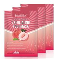 exfoliating foot mask (3 pack) - natural foot peel for dry, dead skin, callus removal & rough heel repair - men and women (peach) logo