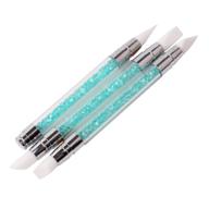 💅 wokoto 3 piece set: 2-in-1 silicone nail art acrylic pen brushes with blue rhinestone design for sculpture carving, 3d effect shaping, drawing, and dotting tools logo