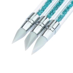 img 2 attached to 💅 WOKOTO 3 Piece Set: 2-in-1 Silicone Nail Art Acrylic Pen Brushes with Blue Rhinestone Design for Sculpture Carving, 3D Effect Shaping, Drawing, and Dotting Tools