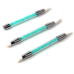 img 3 attached to 💅 WOKOTO 3 Piece Set: 2-in-1 Silicone Nail Art Acrylic Pen Brushes with Blue Rhinestone Design for Sculpture Carving, 3D Effect Shaping, Drawing, and Dotting Tools