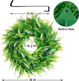 img 3 attached to Искусственный венок из зеленых листьев и белого лавандового цветка - наружное освещенное декоративное приветственное украшение для передней двери, стены и окна - украшение для весеннего и летнего фестивалей и вечеринок от SAND MINE - 16 дюймов.