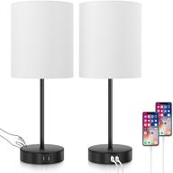 🔌 modern touch control table lamps - set of 2 dimmable bedside desk lamps with 2 usb ports, ac outlet, and white fabric shade - ideal reading lamps for bedroom, living room, office - includes bulbs логотип