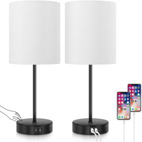 img 4 attached to 🔌 Modern Touch Control Table Lamps - Set of 2 Dimmable Bedside Desk Lamps with 2 USB Ports, AC Outlet, and White Fabric Shade - Ideal Reading Lamps for Bedroom, Living Room, Office - Includes Bulbs