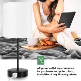 img 1 attached to 🔌 Modern Touch Control Table Lamps - Set of 2 Dimmable Bedside Desk Lamps with 2 USB Ports, AC Outlet, and White Fabric Shade - Ideal Reading Lamps for Bedroom, Living Room, Office - Includes Bulbs