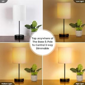 img 2 attached to 🔌 Modern Touch Control Table Lamps - Set of 2 Dimmable Bedside Desk Lamps with 2 USB Ports, AC Outlet, and White Fabric Shade - Ideal Reading Lamps for Bedroom, Living Room, Office - Includes Bulbs