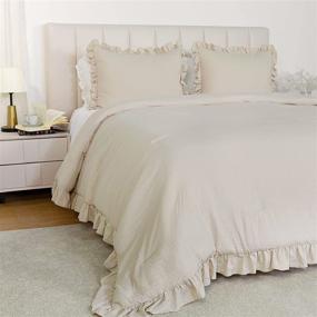 img 4 attached to 3-Piece Queen Comforter Set - Farmhouse Bedding with Ruffle Comforter & Pillow Shams