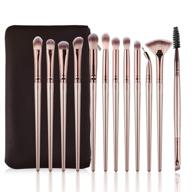 🎨 daubigny eye makeup brushes: 12-piece professional set for eye shadow, concealer, eyebrow, foundation, powder liquid cream blending - includes carrying bag (champagne gold) logo