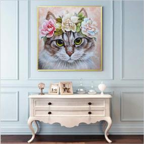 img 1 attached to 🎨 Dazzling DIY 5D Full Diamond Painting Kit for Adults | A Cat with A Wreath Paint with Diamonds Kit - Diamonds Embroidery by Numbers (11.8X11.8inch)